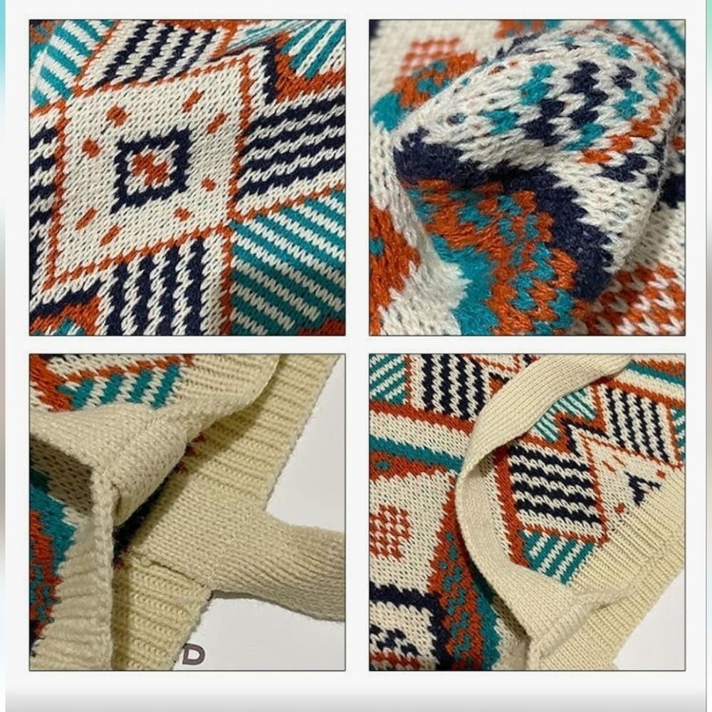 Bohemian knit tribal handbag Tote Bag turquoise coral cream - Picture 6 of 7